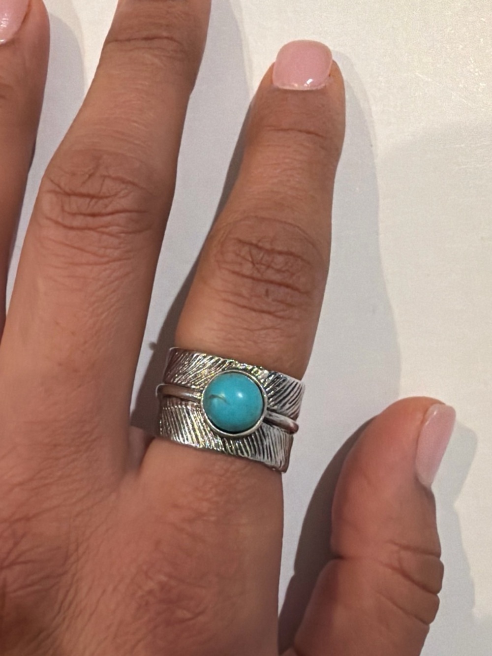 Turquoise Stone Silver Band Ring - Women Jewelry